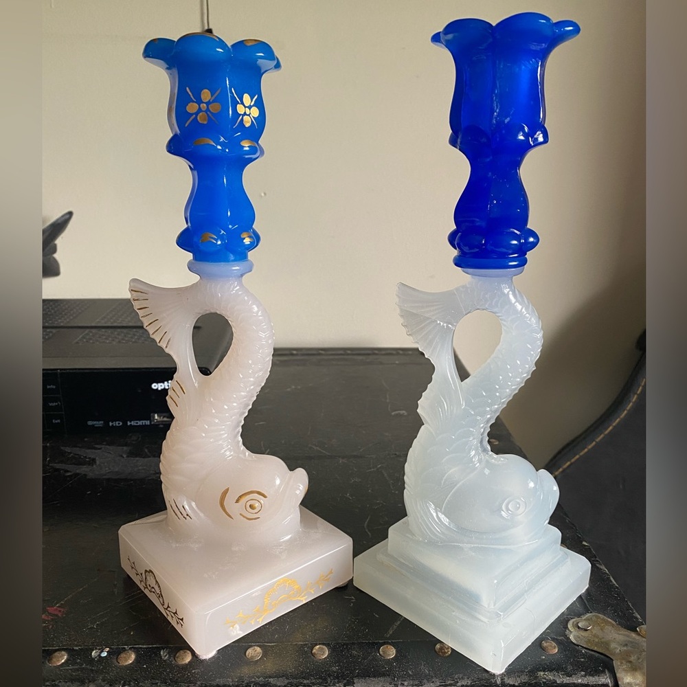 Imperial Vaseline glass candle holders